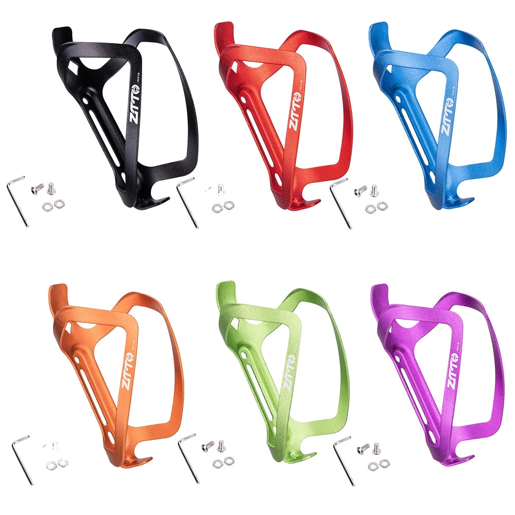 Set of six colorful bicycle bottle cages with Zitto branding on a white background.