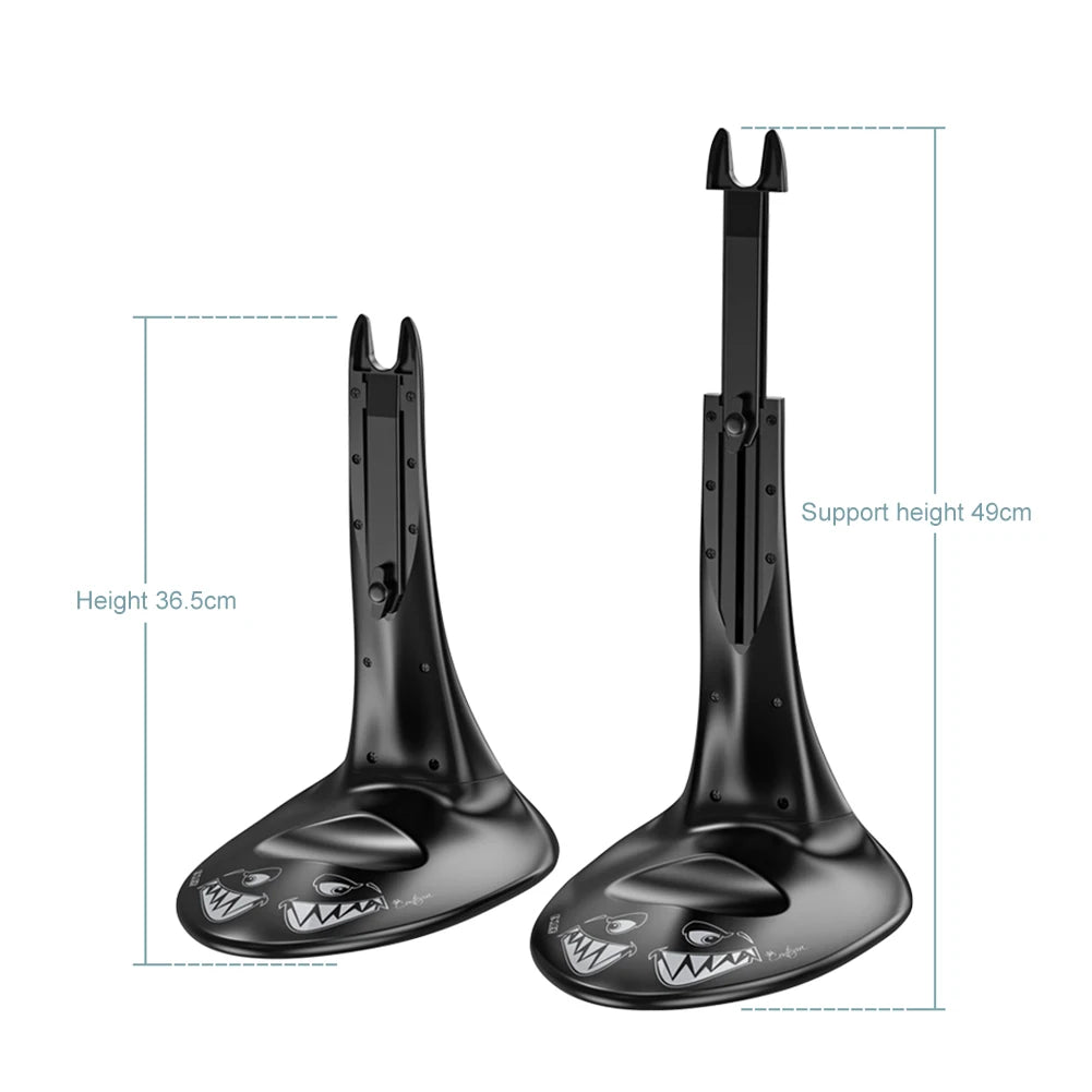 Two black bike stands with measurements on a white background