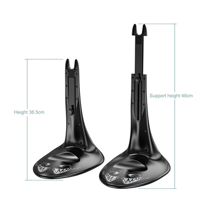 Two black bike stands with measurements on a white background