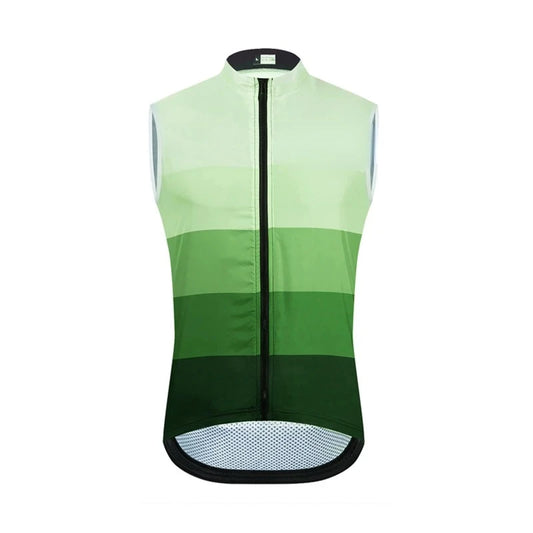 Green cycling vest with a gradient design on a white background
