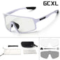 White sunglasses with interchangeable lenses and accessories on a white background, featuring the brand 'GCXL'.