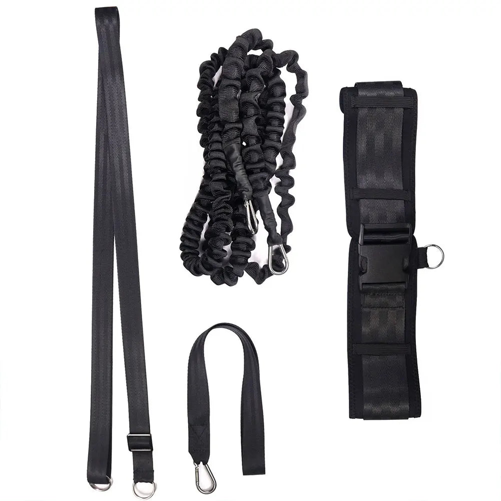 Set of swim belts and a resistance band on a white background