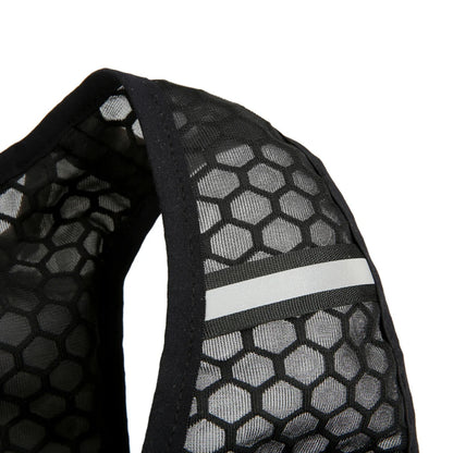 Black mesh bag with reflective strip on a white background