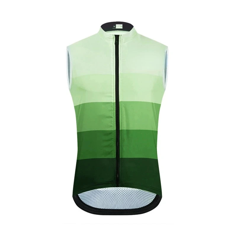 Green cycling vest with a gradient design on a white background