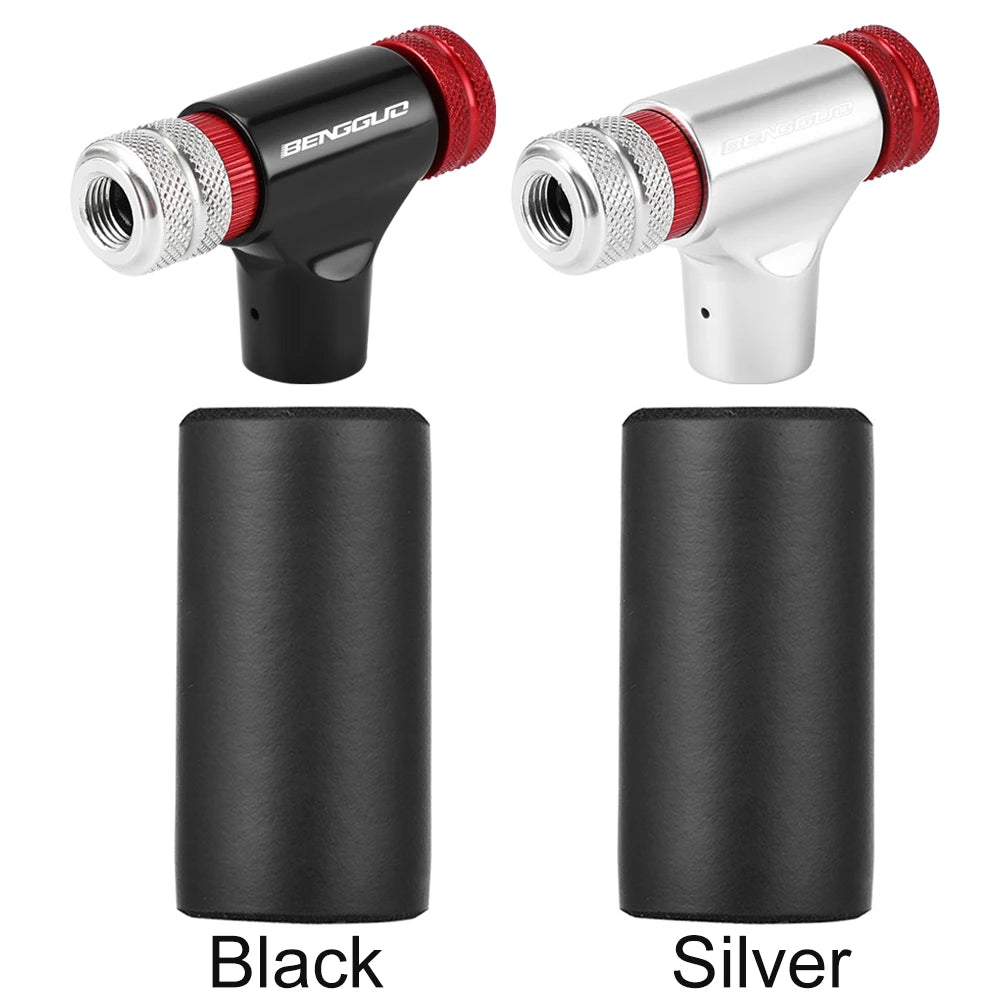 Two CO2 triggers, one black and one silver, with red accents on a white background.