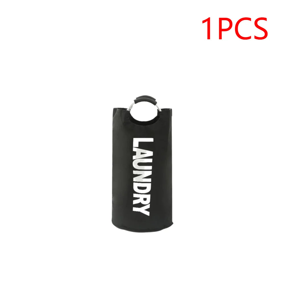 Black laundry bag with 'LAUNDRY' text on a white background