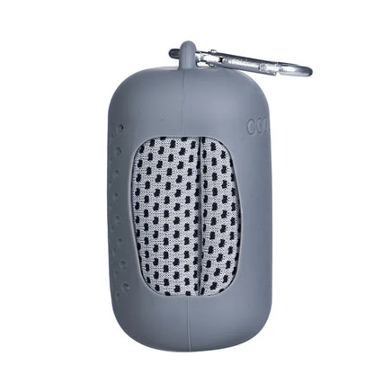 Gray towel with a mesh door on a white background
