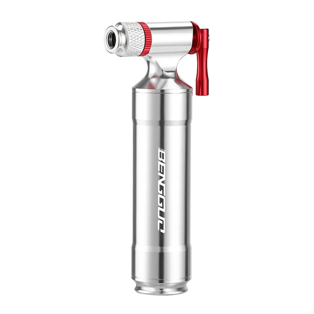 Metal CO2 trigger with red nozzle on a white background