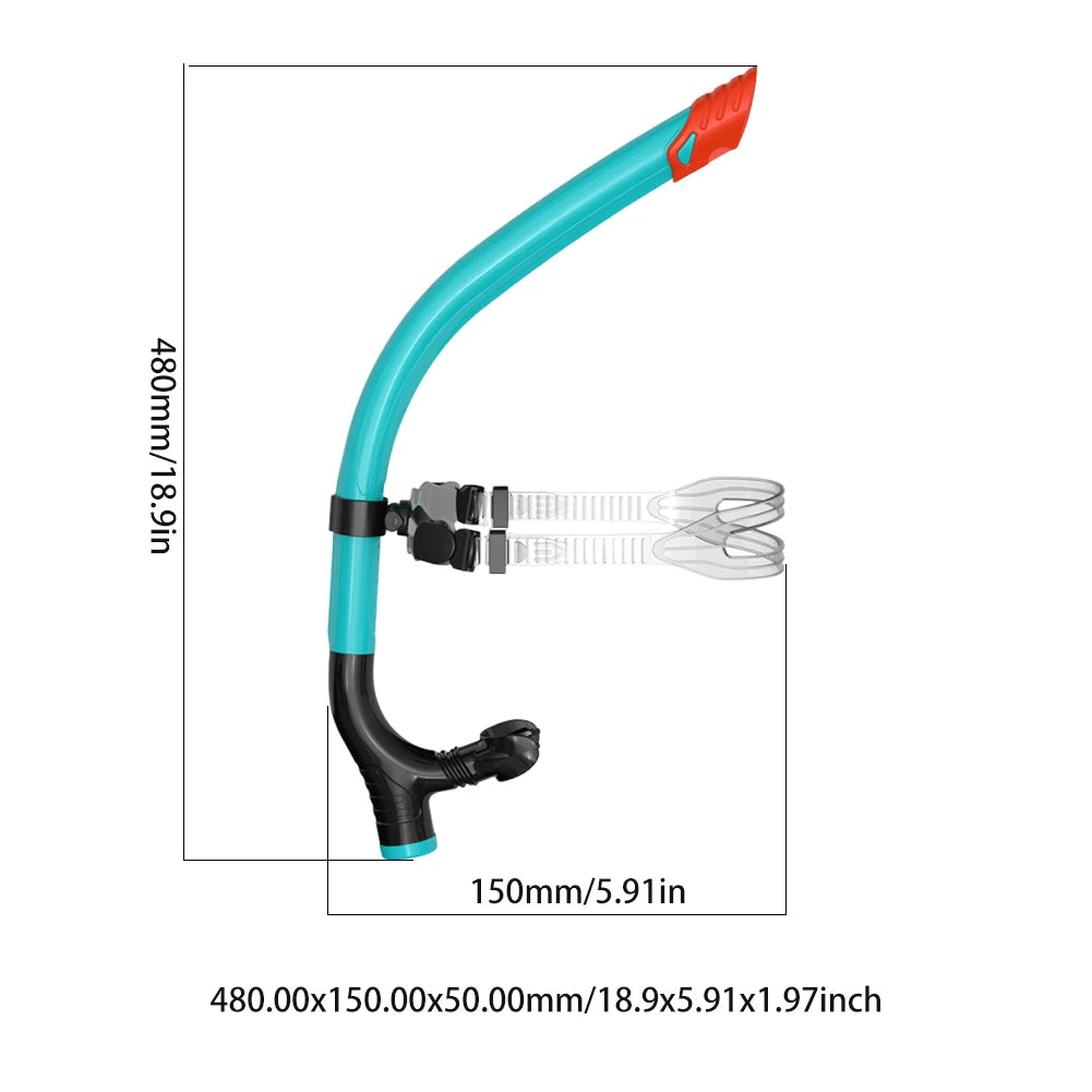 Snorkel with measurements on a white background