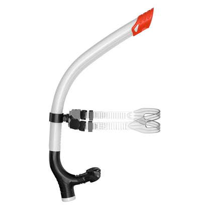 Snorkeling tube with black and white design on a white background