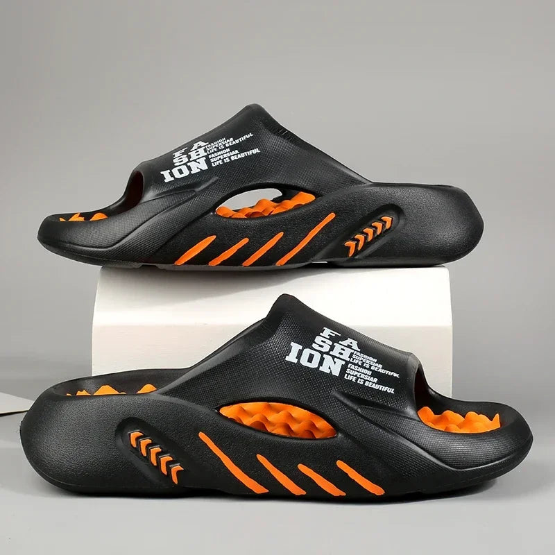 Black slides with orange accents on a gray background