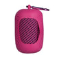 Pink portable towel with a carabiner on a white background