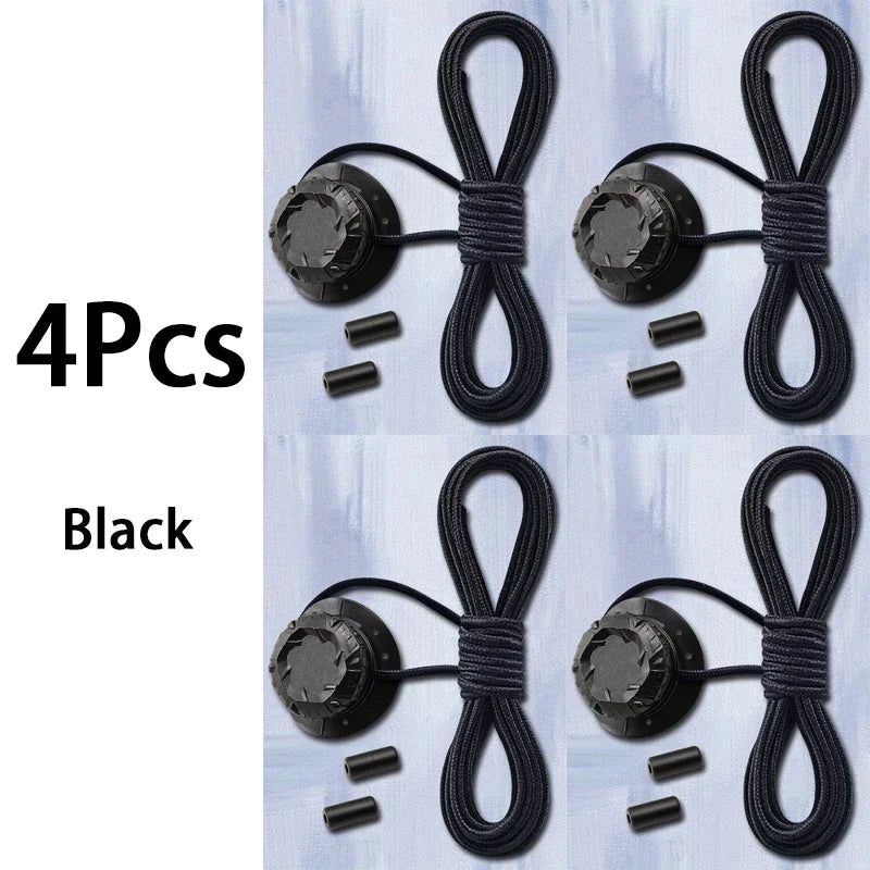Four black triathlon laces with connectors on a light blue background