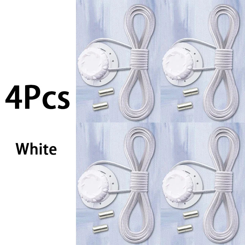 Set of four white triathlon laces on a light blue background