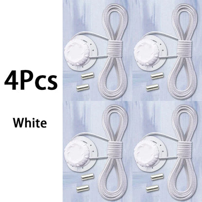 Set of four white triathlon laces on a light blue background