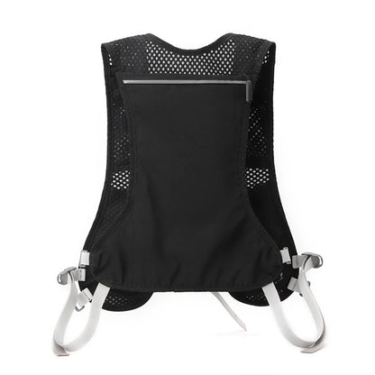 Black hydration vest with mesh back on a white background
