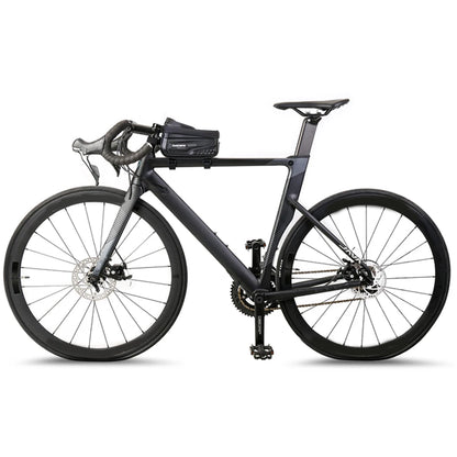 Black bicycle with a water bottle holder on a white background