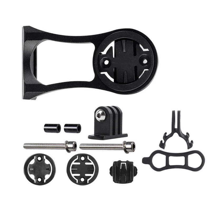 Black camera mount kit with various components on a white background