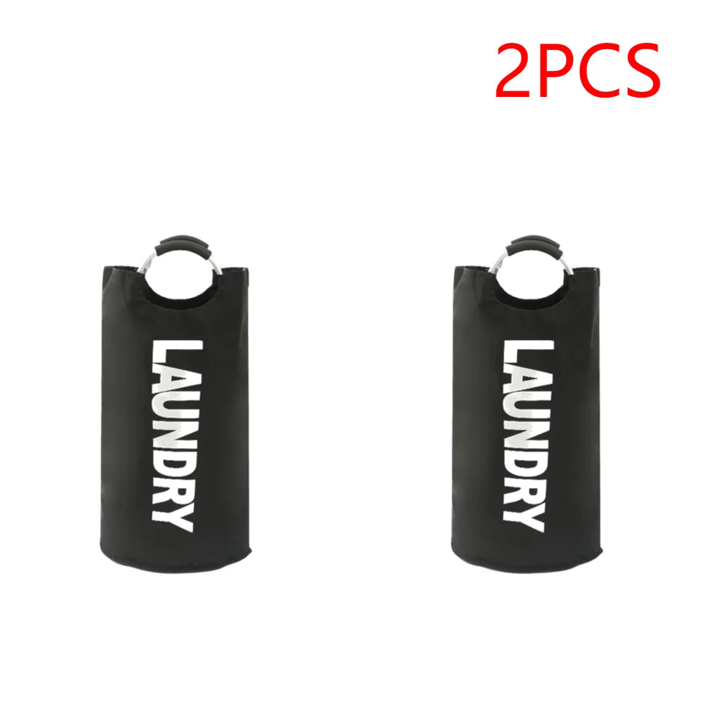 Two black laundry bags with 'LAUNDRY' text on a white background, labeled as 2 pieces.