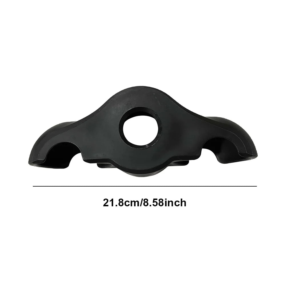 Black plastic component with measurement text on a white background