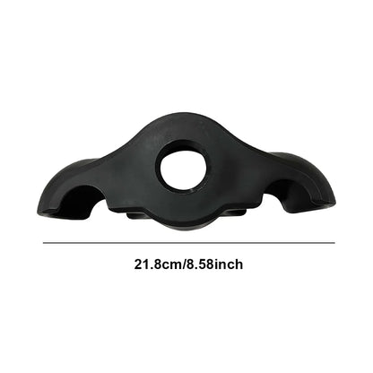 Black plastic component with measurement text on a white background