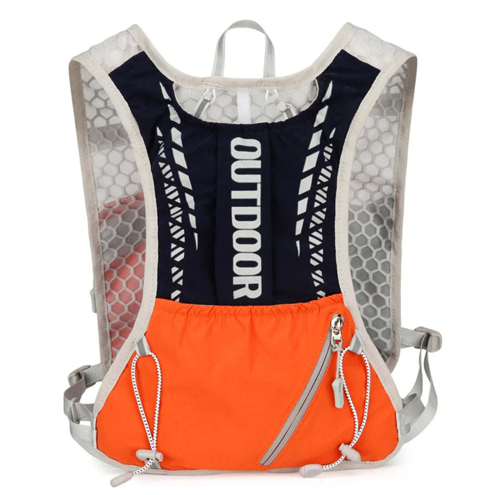 Backpack with orange bottom compartment and black top section labeled 'Outdoor' on a white background