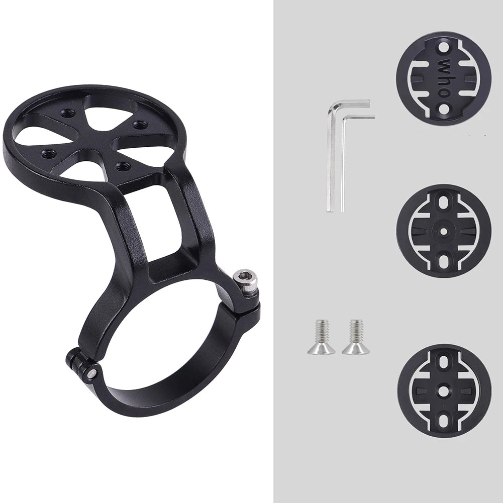 Black metal bracket with screws and tools on a white background