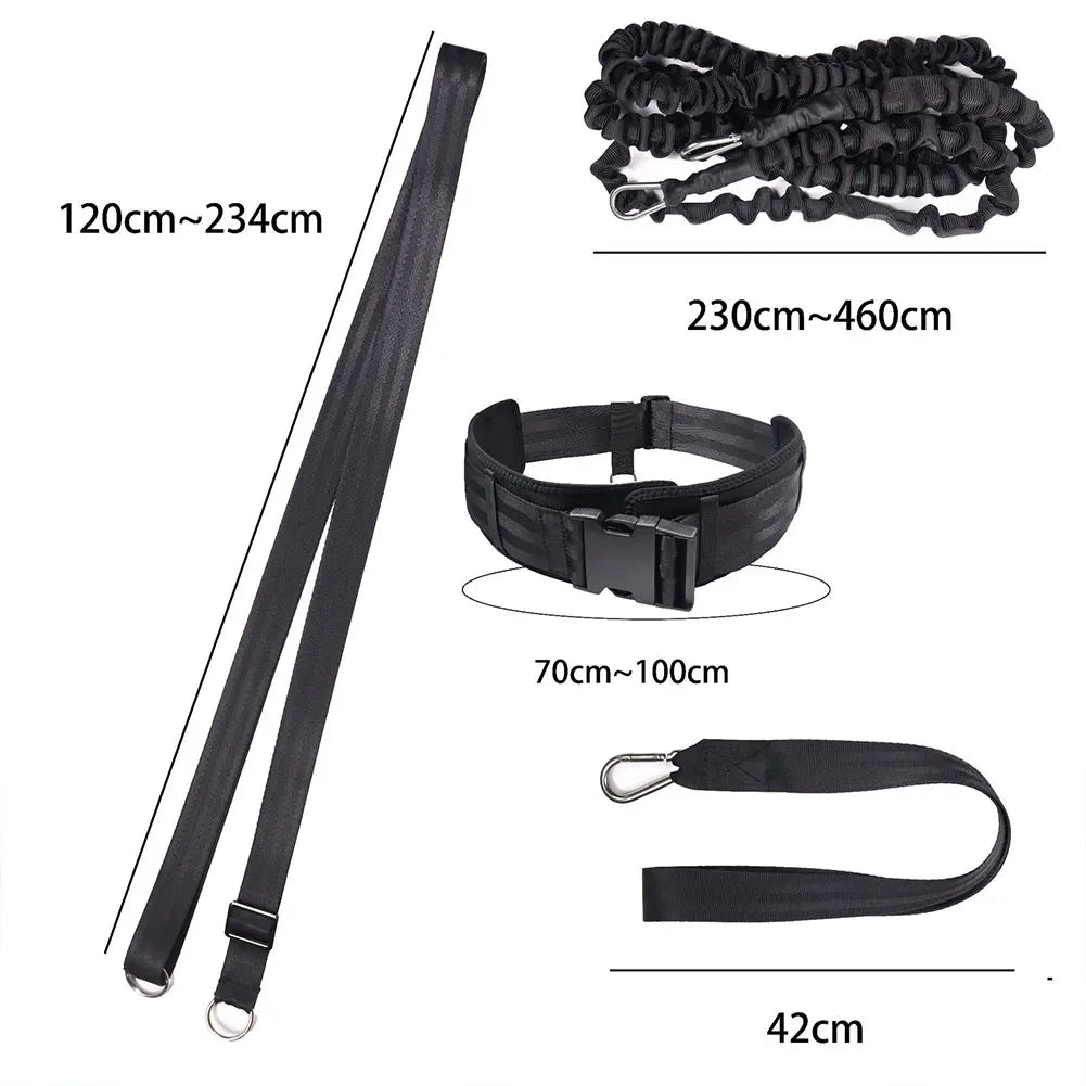 Black swim belt with measurements on a white background