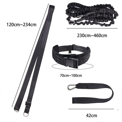 Black swim belt with measurements on a white background