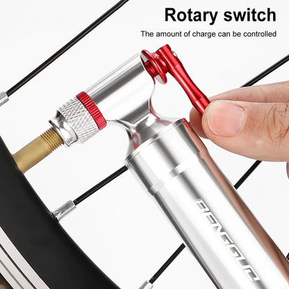 Bicycle pump with rotary switch on a white background