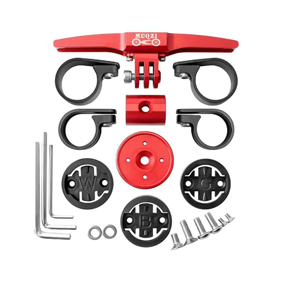 Set of bike Aero Garmin mounts with red and black components on a white background