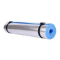 Blue yoga mat with black straps on a white background