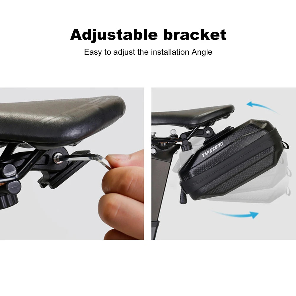 Adjustable bracket for a motorcycle seat with a hand adjusting it, on a white background.