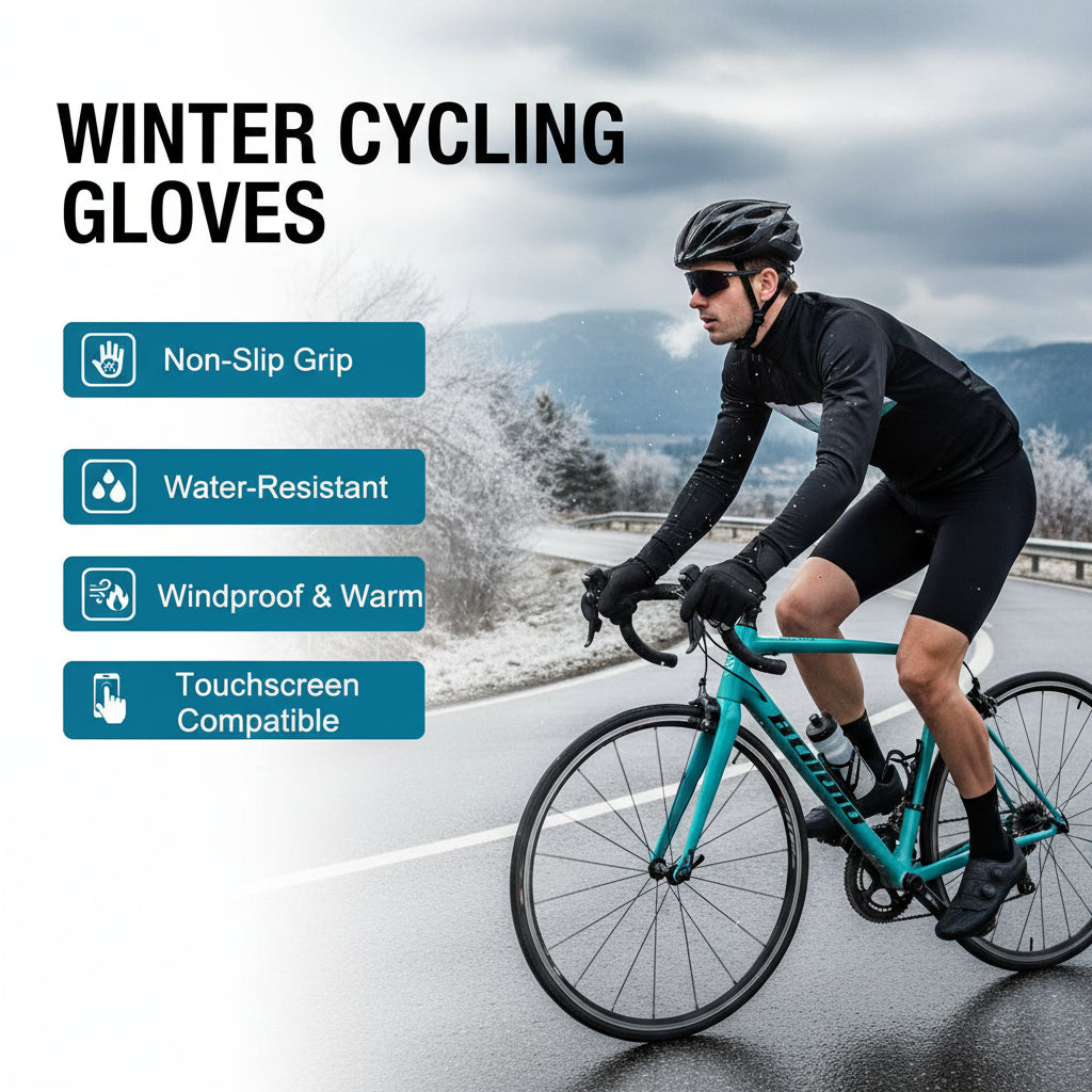 Non-Slip Winter Cycling Gloves - Black Medium
