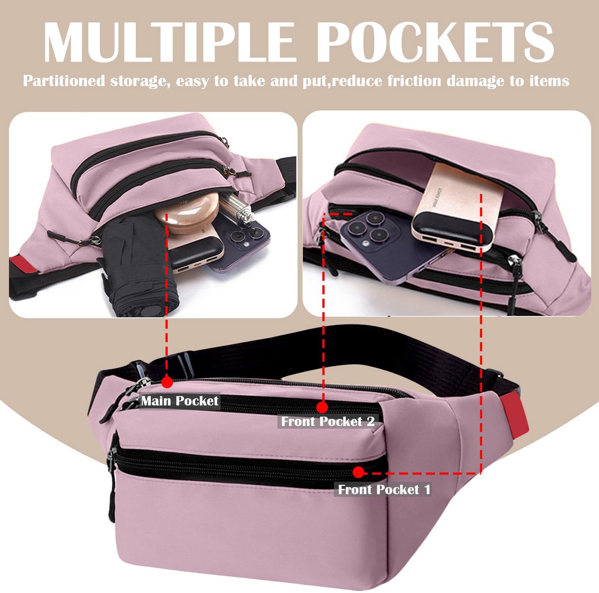 Waterproof Belt Bag - Pink