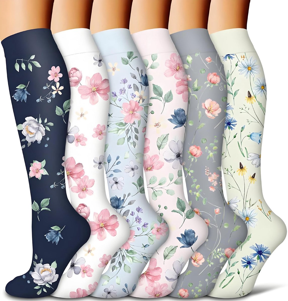 6 Pairs Of Womens Compression Socks S/M