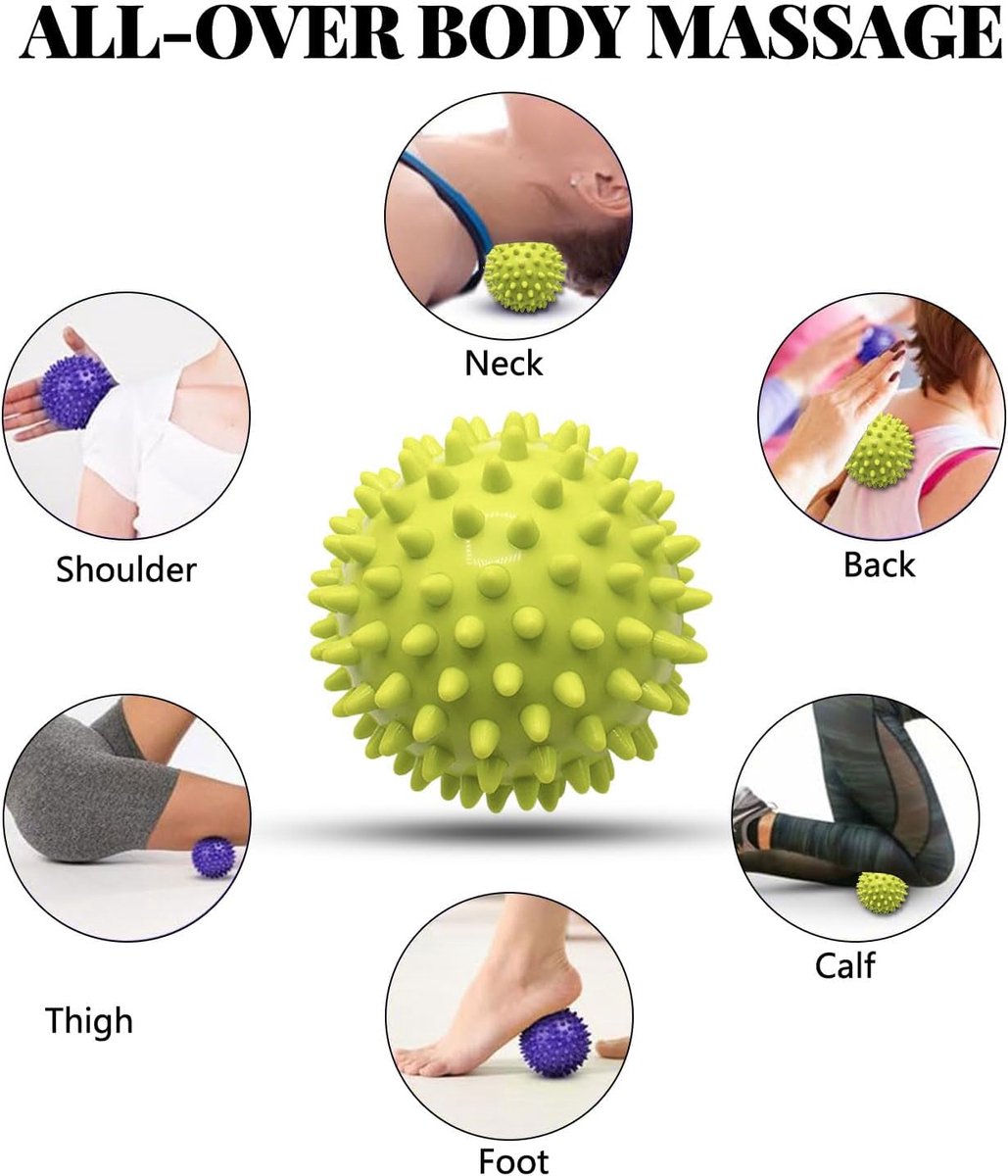 Set of 2 Spiky Massage Balls (Green/Purple 7.5 cm)