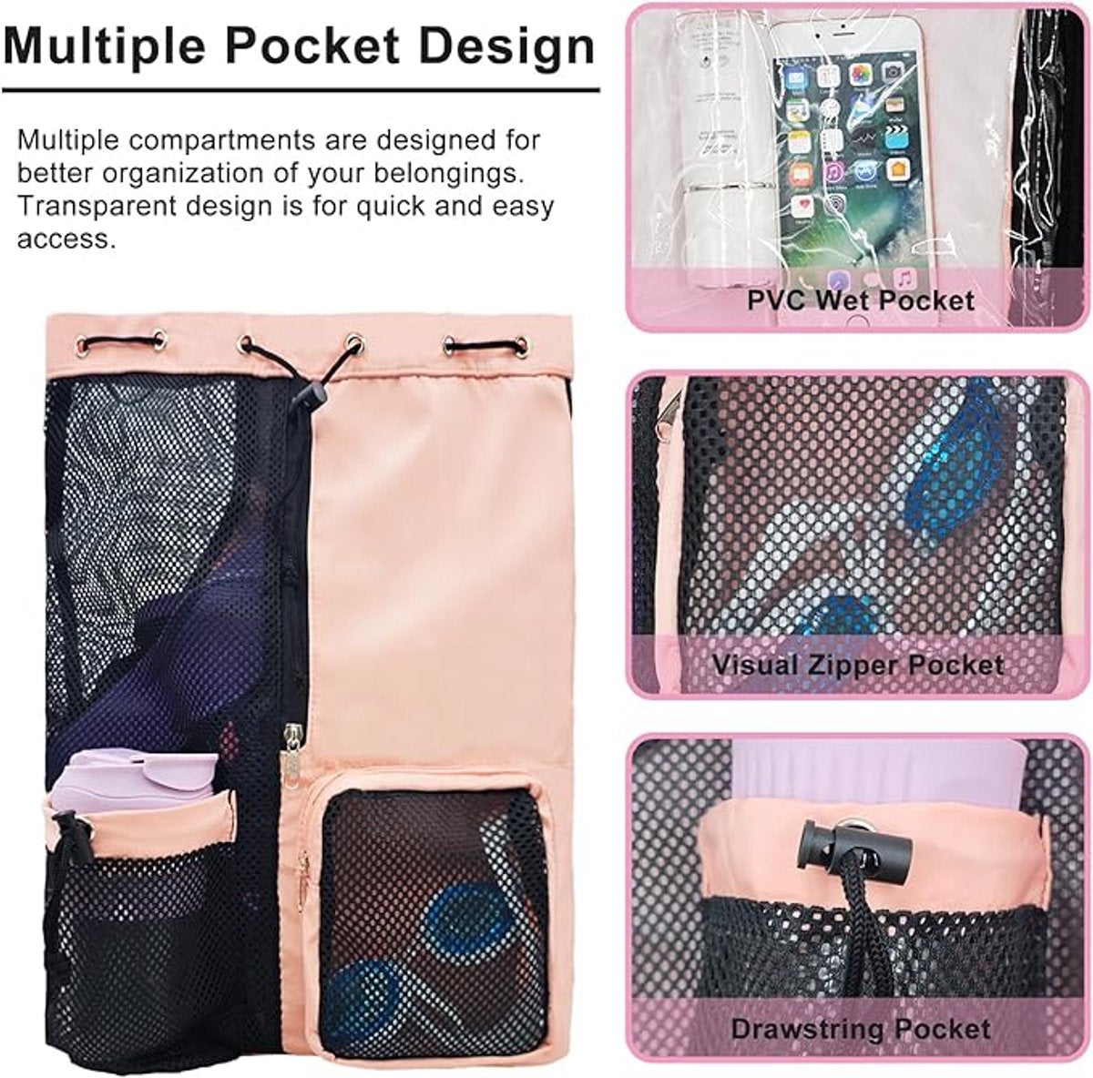 Mesh Swim Gear Backpack - (Pink）