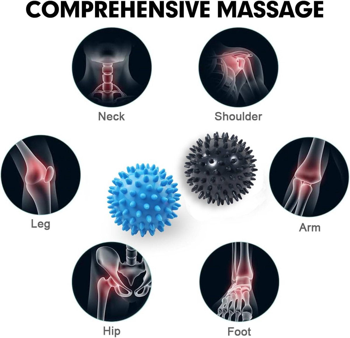 Set of 2 Spiky Massage Balls (Blue/Black 7.5 cm)