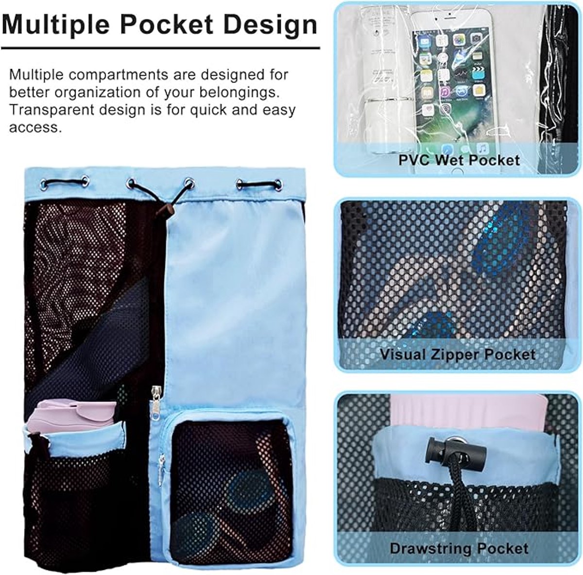 Mesh Swim Gear Backpack - (Blue）