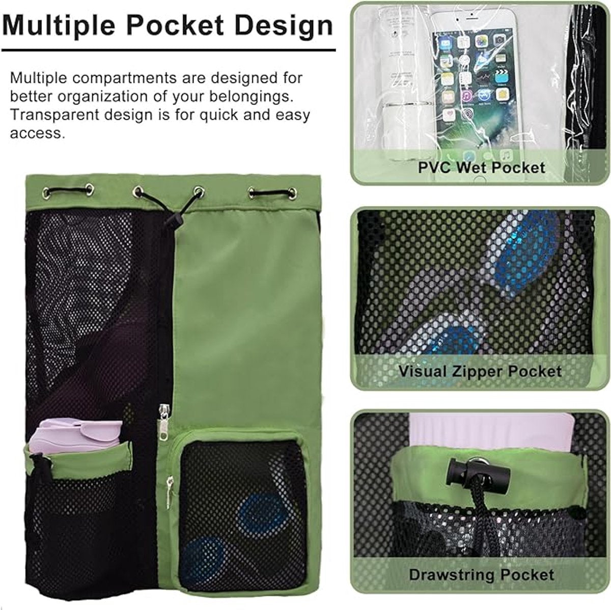 Mesh Swim Gear Backpack - (Green）
