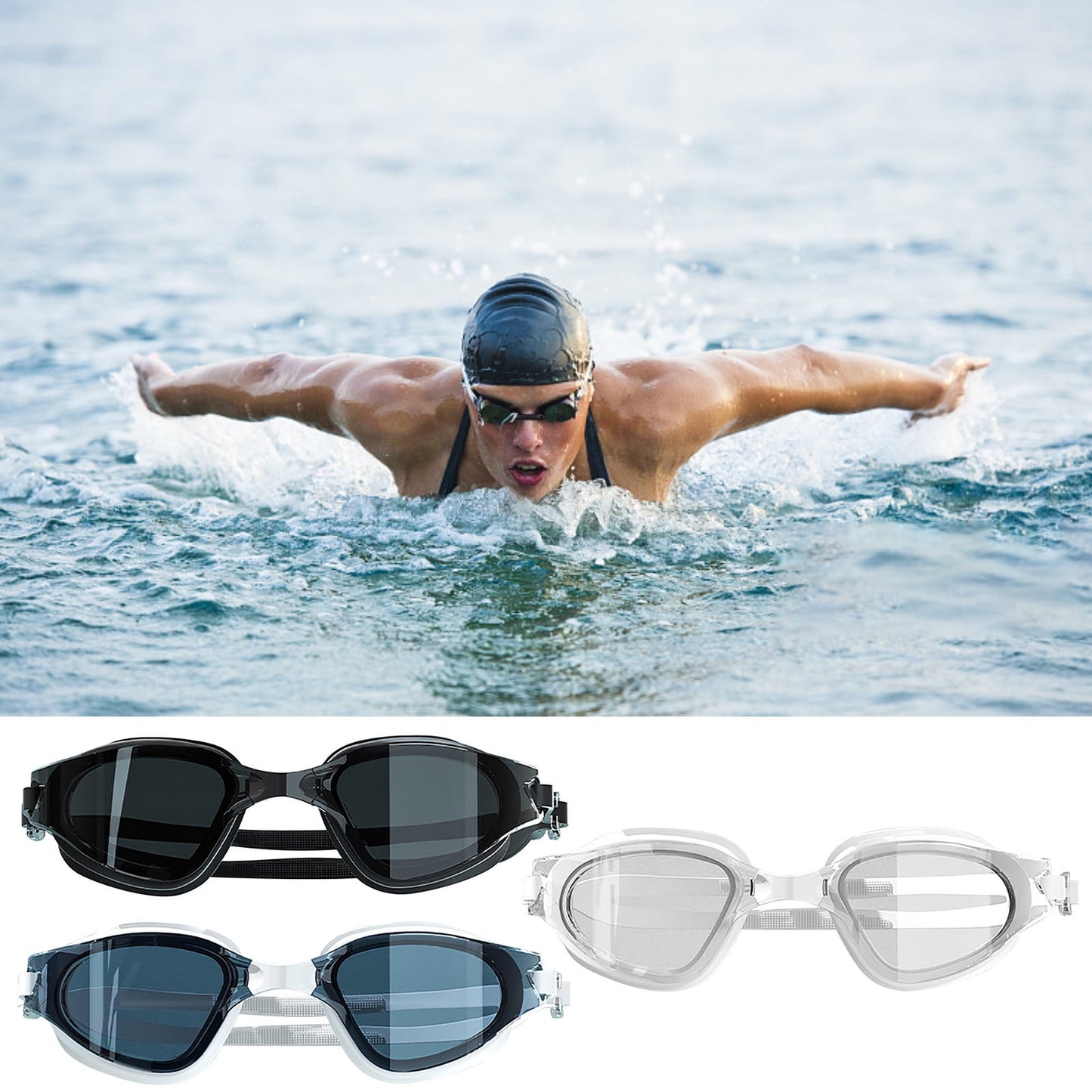 Large Frame Swim Goggles - Black