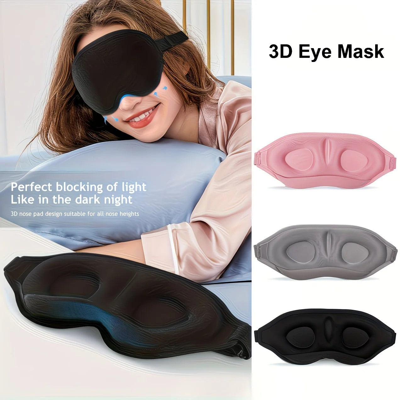 3-pack of 3D Blackout Sleep Masks - Black