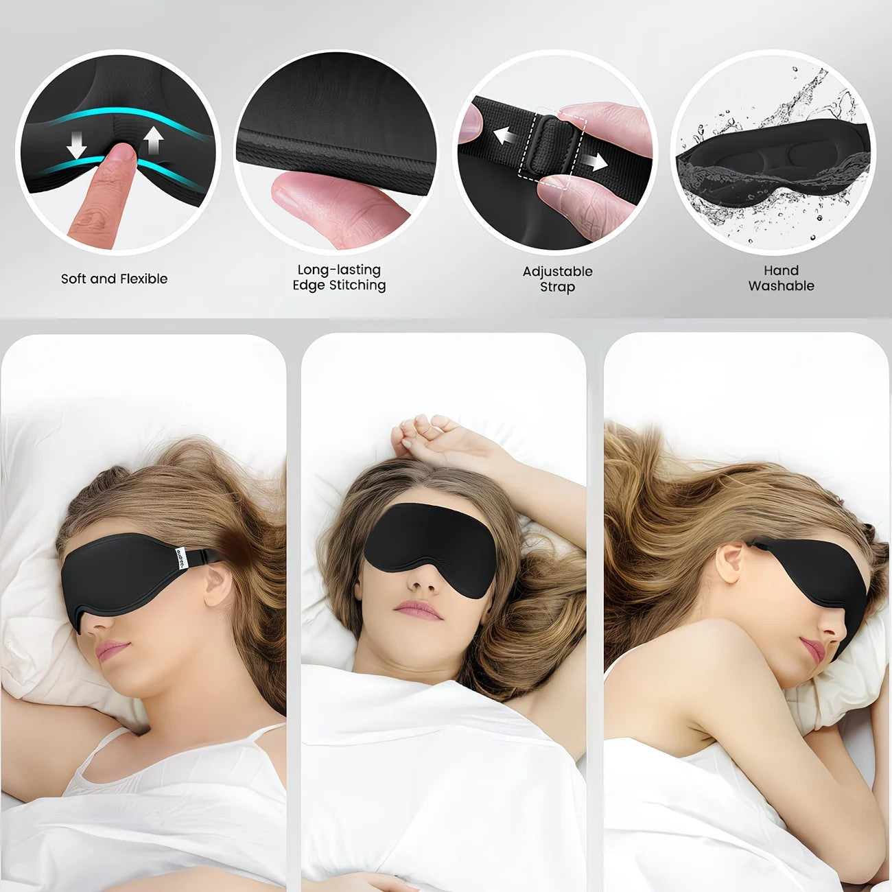 3-pack of 3D Blackout Sleep Masks - Black