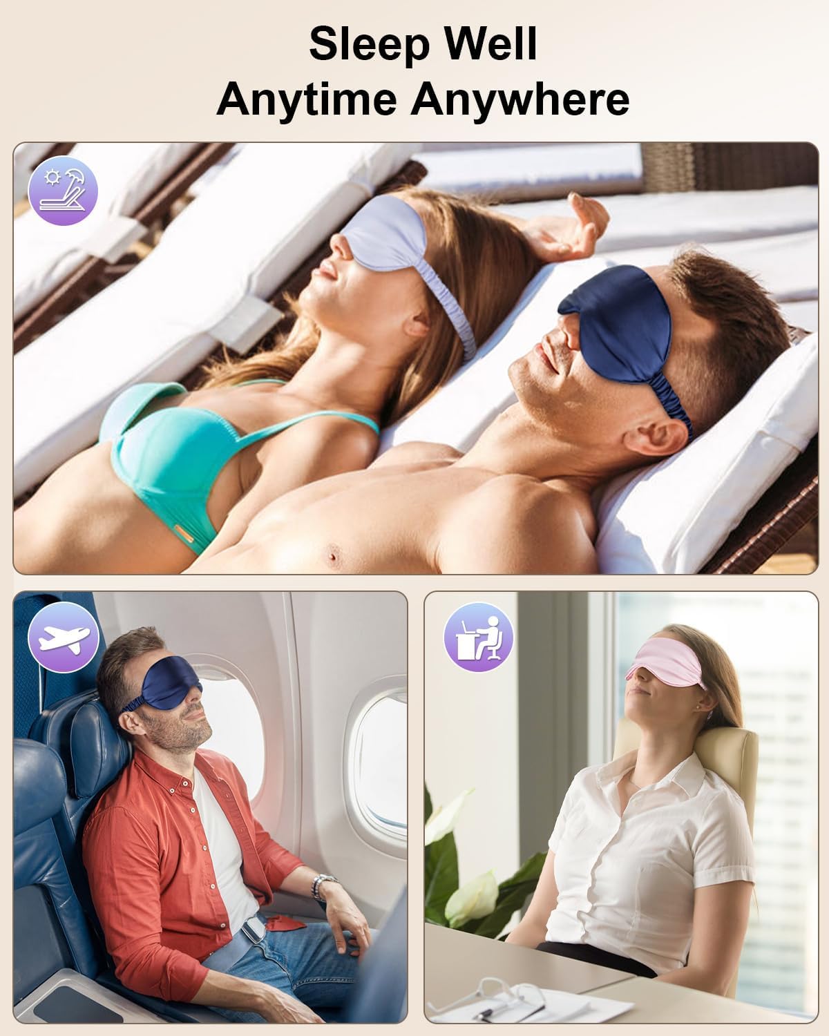 Set of 2 Adjustable Blackout Sleep Mask (Black & Purple)