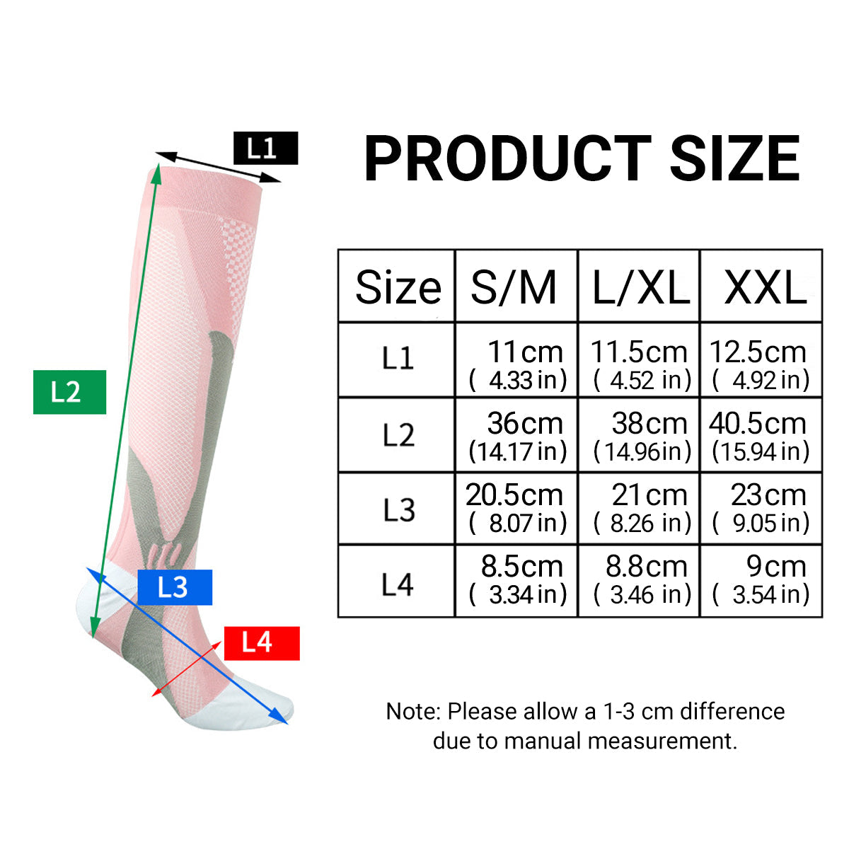 Graduated Compression Socks S/M Unisex - White