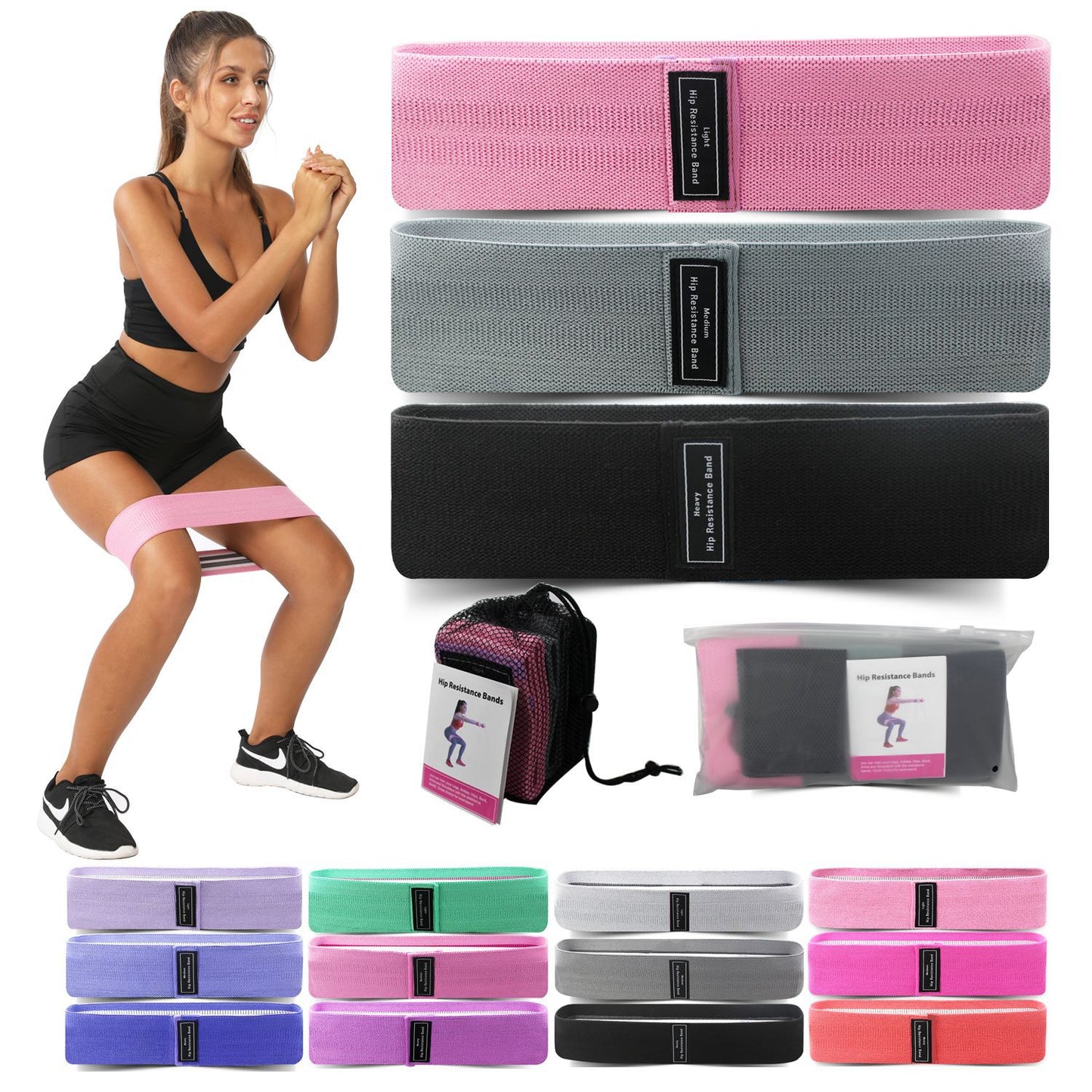Fabric Resistance Band Set - Green-Pink-Purple
