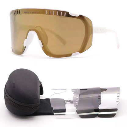 Wide Vision Cycling Sunglasses - White Frame + Gold