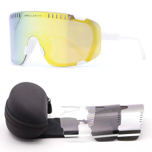 Wide Vision Cycling Sunglasses - White Frame + Yellow Gold