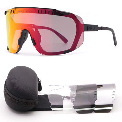 Wide Vision Cycling Sunglasses - Black Frame + Red